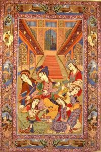 Isfahan, extrafein, mit Seide auf Seide